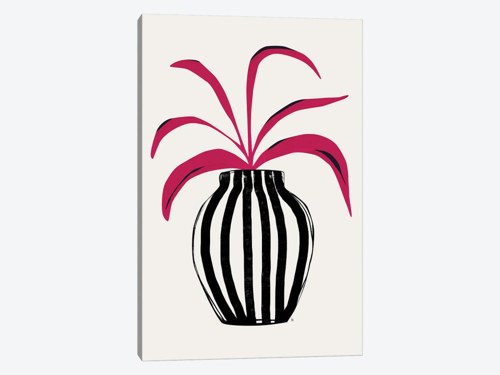 Pink Plant Striped Pot by Tracie Andrews 1-piece Art Print
