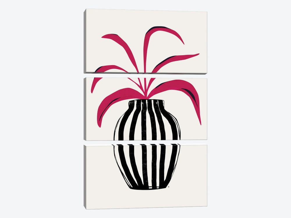 Pink Plant Striped Pot by Tracie Andrews 3-piece Art Print