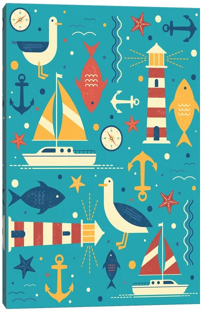 All At Sea Canvas Art Print - Kids Nautical & Ocean Life Art