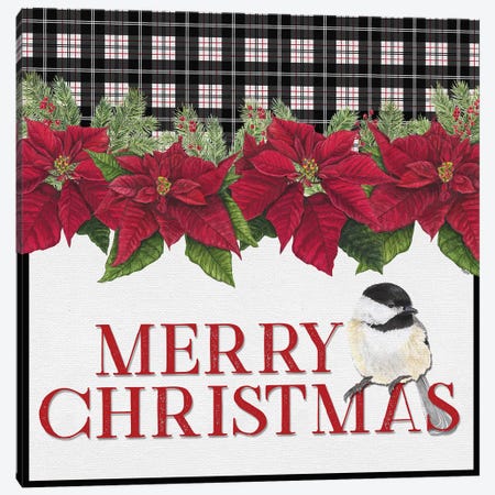 Chickadee Christmas Red II - Merry Christmas Canvas Print #TRE100} by Tara Reed Canvas Print