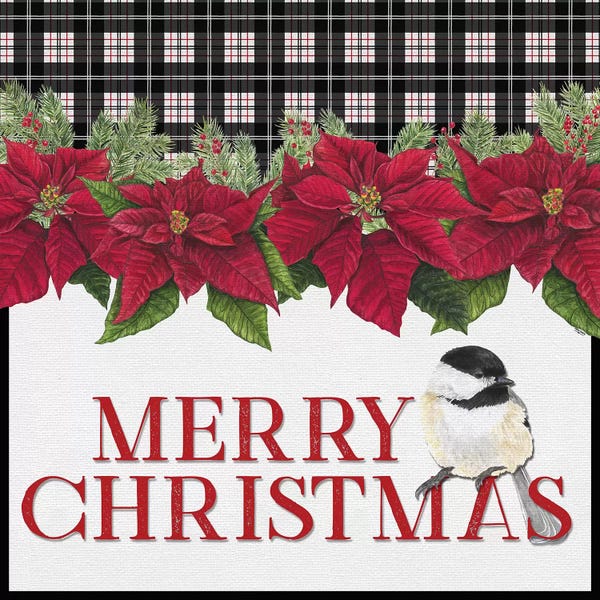 Poinsettias: Chickadee Christmas Red II - Merry Christmas by Tara Reed
