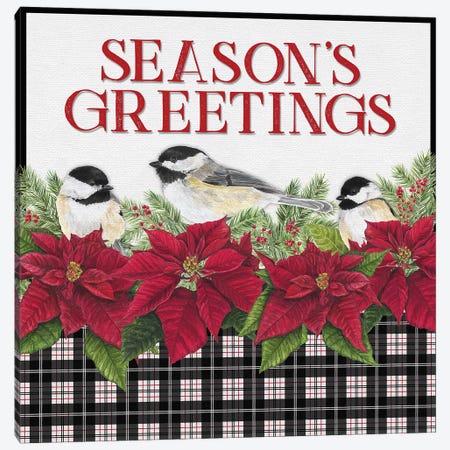 Chickadee Christmas Red IV - Seasons Greetings Canvas Print #TRE102} by Tara Reed Art Print
