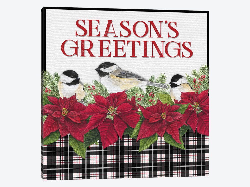 Chickadee Christmas Red IV - Seasons Greetings by Tara Reed 1-piece Art Print