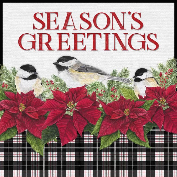 Poinsettias: Chickadee Christmas Red IV - Seasons Greetings by Tara Reed