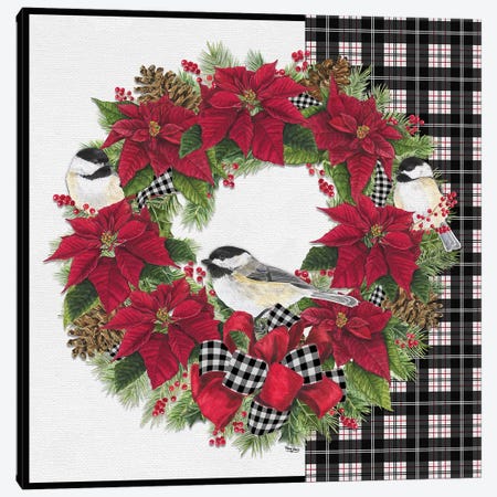 Chickadee Christmas Red V - Wreath Canvas Print #TRE103} by Tara Reed Canvas Art Print
