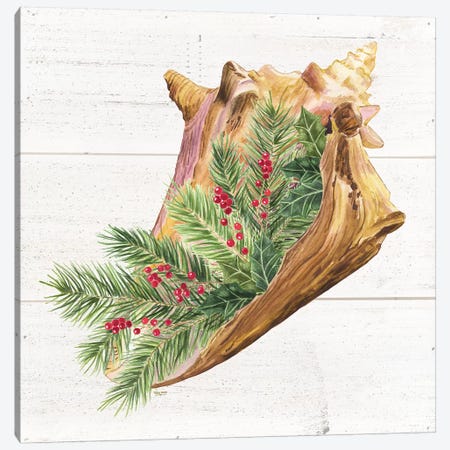 Christmas By The Sea Conch Canvas Print #TRE104} by Tara Reed Canvas Artwork