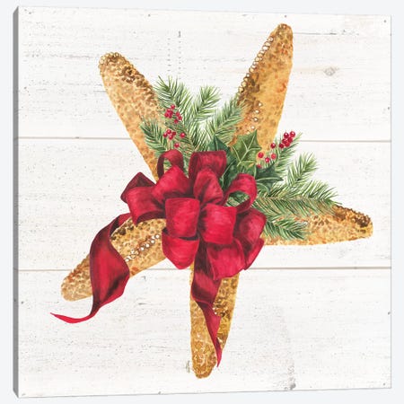 Christmas By The Sea Starfish square Canvas Print #TRE109} by Tara Reed Canvas Print