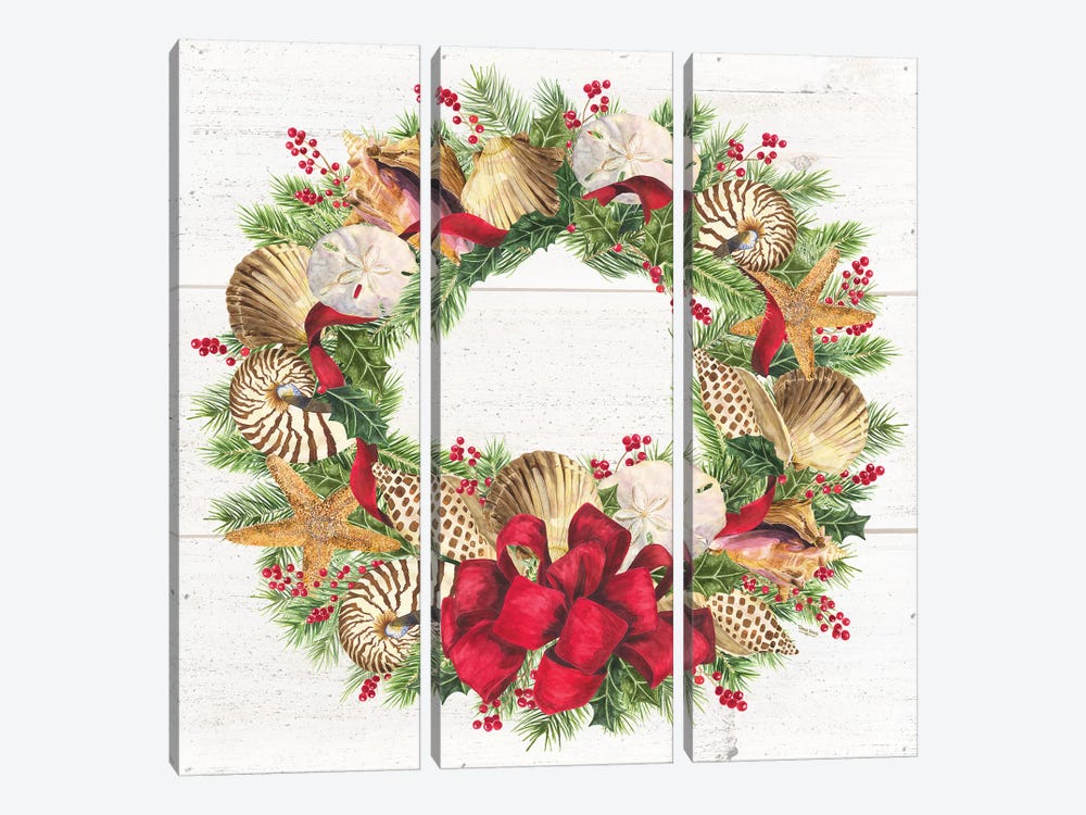 Christmas By The Sea Wreath square by Tara Reed 3-piece Canvas Wall Art