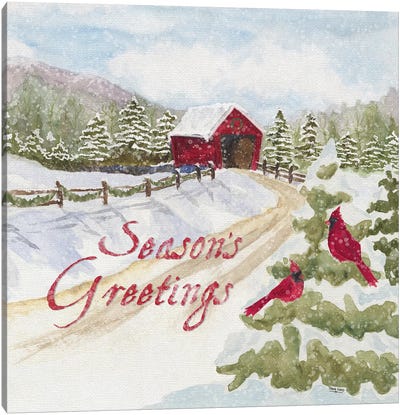 Christmas In The Country II Seasons Greetings Canvas Art Print - Cardinal Art