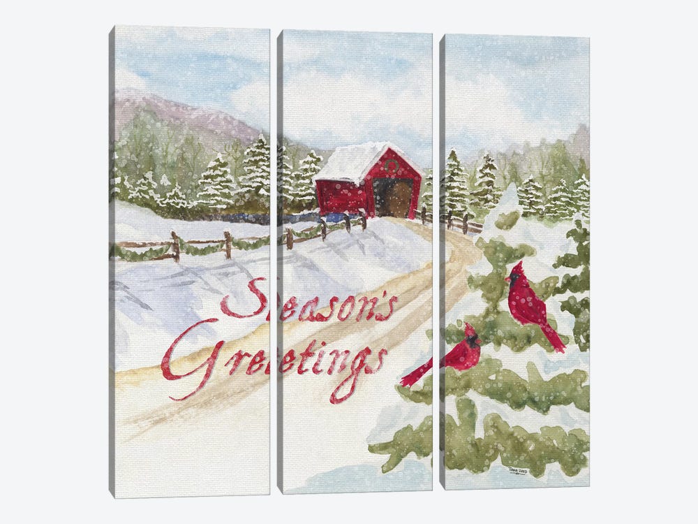 Christmas In The Country II Seasons Greetings by Tara Reed 3-piece Canvas Artwork