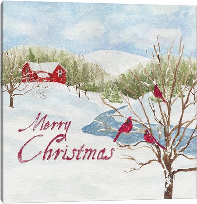Christmas In The Country IV Merry Christmas Canvas Art Print - Cardinal Art
