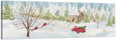 Christmas In The Country With Red Truck Canvas Art Print