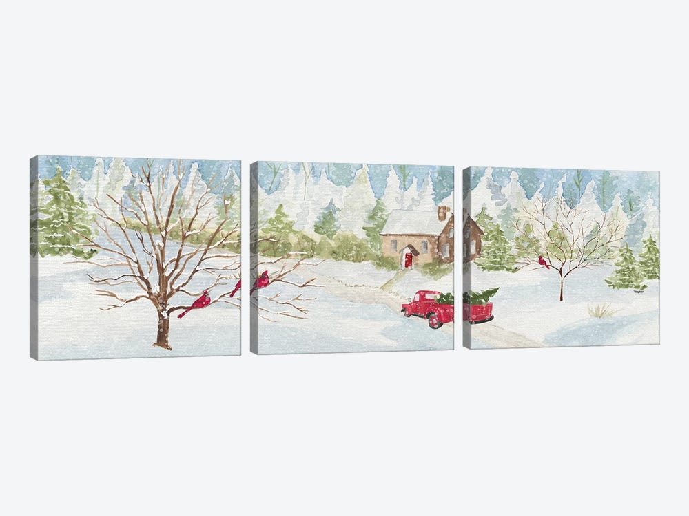 Christmas In The Country With Red Truck by Tara Reed 3-piece Art Print