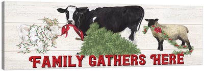 Christmas On The Farm - Family Gathers Here Canvas Art Print - Christmas Cow Art