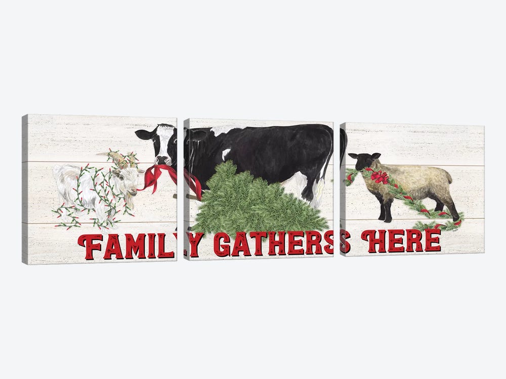 Christmas On The Farm - Family Gathers Here by Tara Reed 3-piece Canvas Wall Art