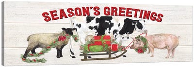 Christmas On The Farm - Seasons Greetings Canvas Art Print - Pig Art