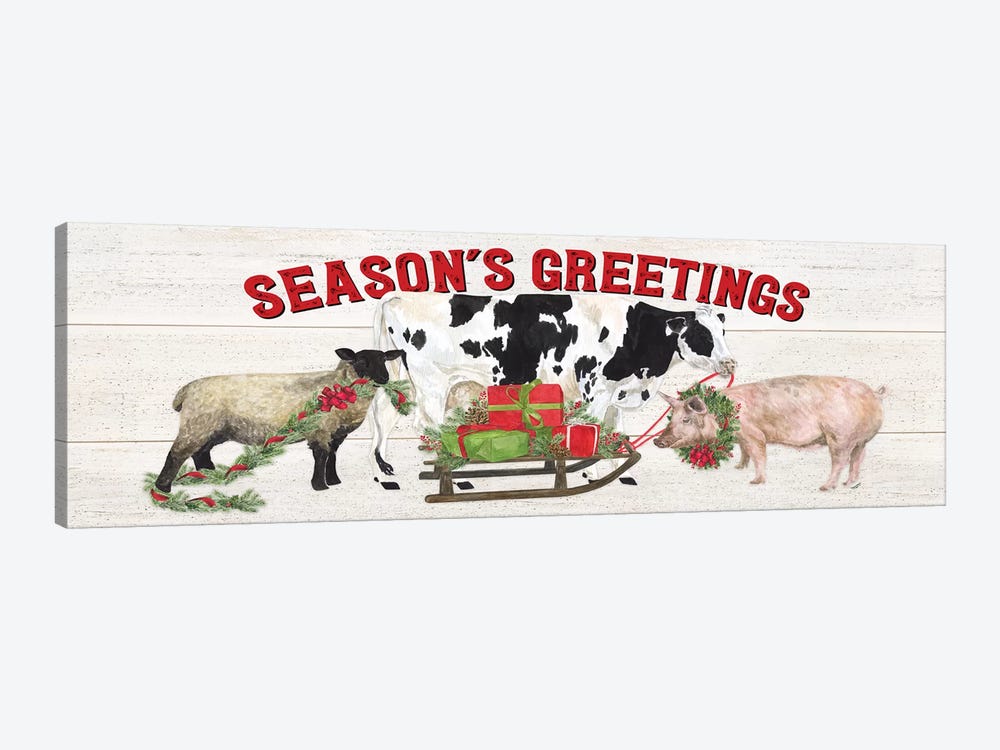 Christmas On The Farm - Seasons Greetings by Tara Reed 1-piece Canvas Wall Art