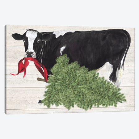 Christmas On The Farm II - Cow with Tree Canvas Print #TRE120} by Tara Reed Art Print