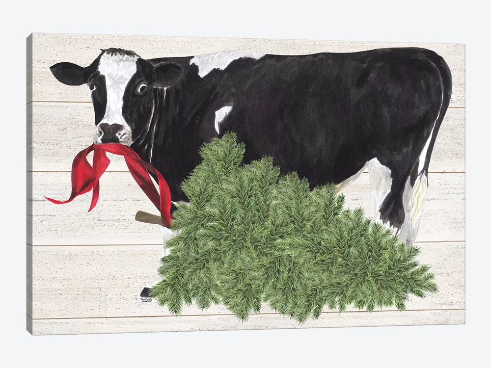 Christmas On The Farm II - Cow with Tree by Tara Reed 1-piece Canvas Print