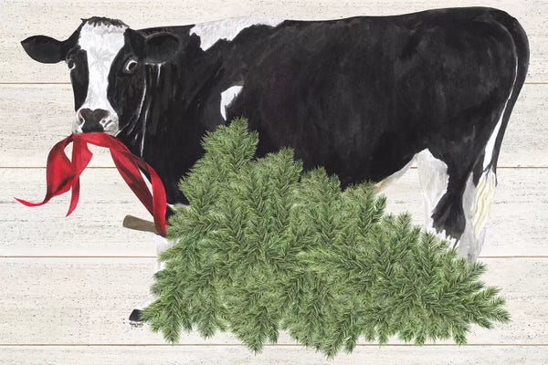 Evergreen Trees: Christmas On The Farm II - Cow with Tree by Tara Reed