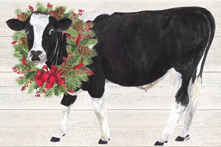 Christmas On The Farm III - Cow with Wreath by Tara Reed wall art