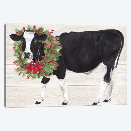 Christmas On The Farm III - Cow with Wreath Canvas Print #TRE121} by Tara Reed Canvas Art Print