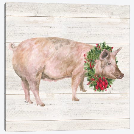 Christmas On The Farm IV - Pig Canvas Print #TRE122} by Tara Reed Canvas Print