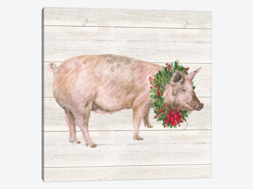 Christmas On The Farm IV - Pig by Tara Reed 1-piece Canvas Art Print