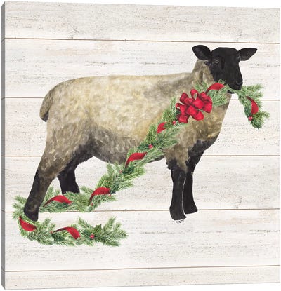 Christmas On The Farm V - Sheep Canvas Art Print - Farmhouse Christmas Décor