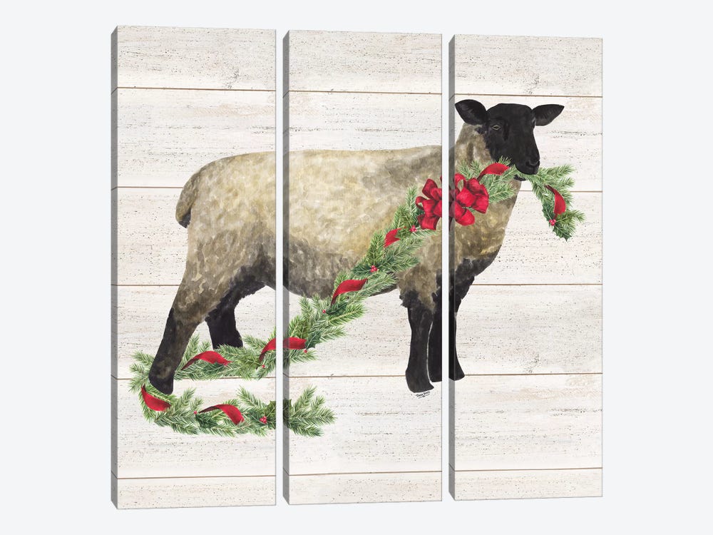 Christmas On The Farm V - Sheep by Tara Reed 3-piece Canvas Art