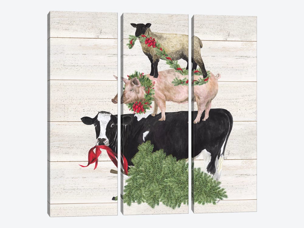 Christmas On The Farm VI - Trio Facing Left by Tara Reed 3-piece Canvas Print