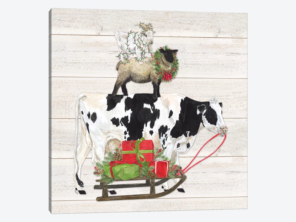 Christmas On The Farm VII Trio Facing Right by Tara Reed 1-piece Canvas Wall Art