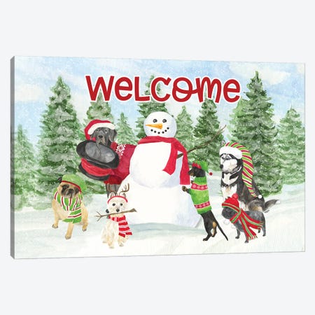 Dog Days Of Christmas - Welcome Canvas Print #TRE128} by Tara Reed Art Print
