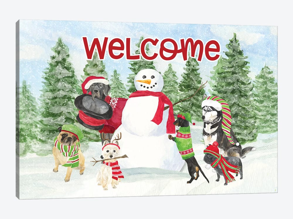 Dog Days Of Christmas - Welcome by Tara Reed 1-piece Canvas Art Print