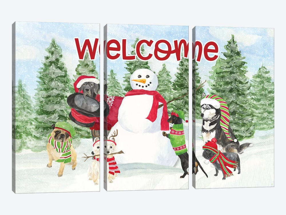 Dog Days Of Christmas - Welcome by Tara Reed 3-piece Canvas Print