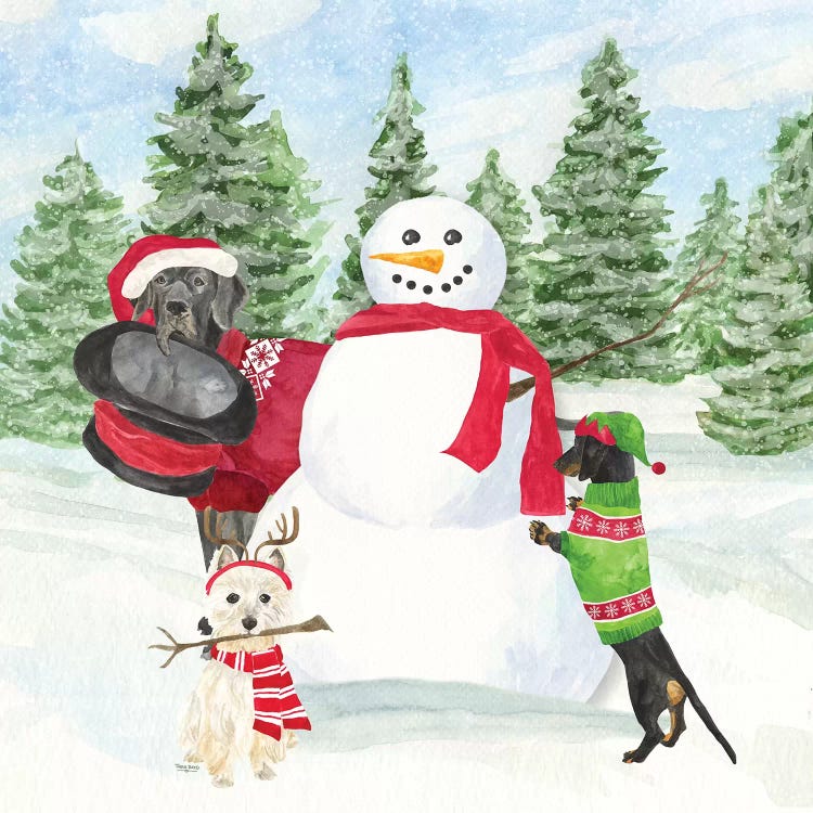 Dog Days Of Christmas I - Building Snowman by Tara Reed wall art