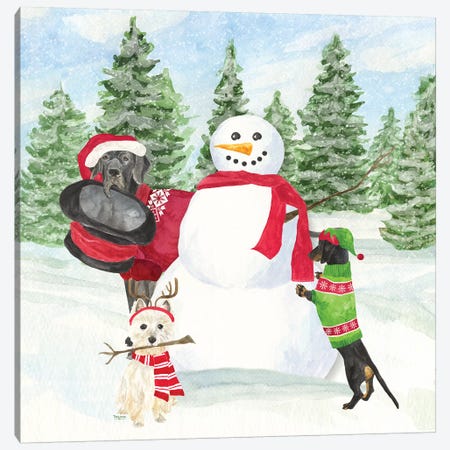 Dog Days Of Christmas I - Building Snowman Canvas Print #TRE129} by Tara Reed Canvas Print