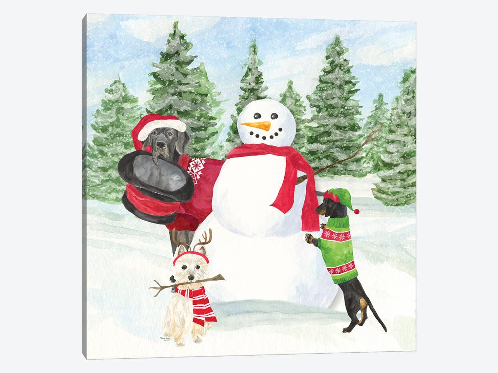 Dog Days Of Christmas I - Building Snowman by Tara Reed 1-piece Canvas Artwork