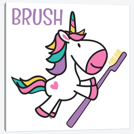 Happy Unicorn Brush Canvas Print #TRE12} by Tara Reed Canvas Art Print