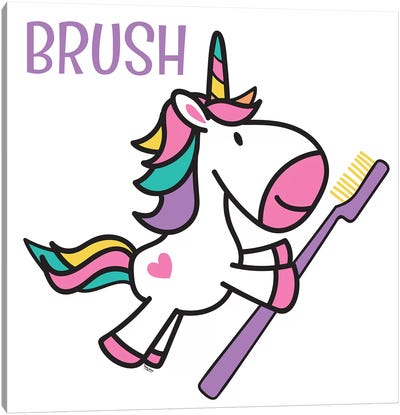 Happy Unicorn Brush Canvas Art Print - Tara Reed