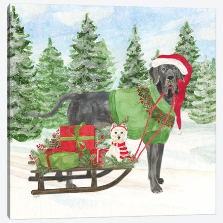 Dog Days Of Christmas II - Sled with Gifts Canvas Print #TRE130} by Tara Reed Canvas Art