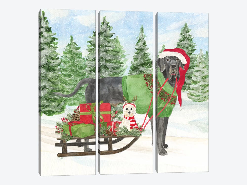 Dog Days Of Christmas II - Sled with Gifts by Tara Reed 3-piece Canvas Art