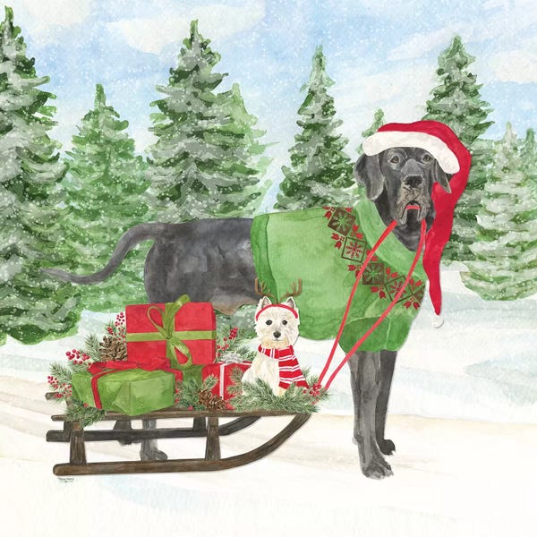 Christmas Animals: Dog Days Of Christmas II - Sled with Gifts by Tara Reed