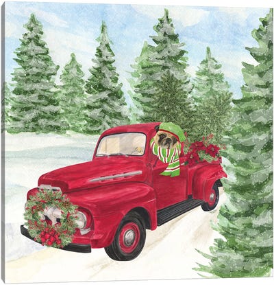 Dog Days Of Christmas IV - Truck Canvas Art Print - Bulldog Art