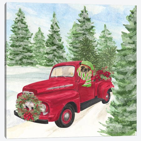 Dog Days Of Christmas IV - Truck Canvas Print #TRE132} by Tara Reed Canvas Wall Art