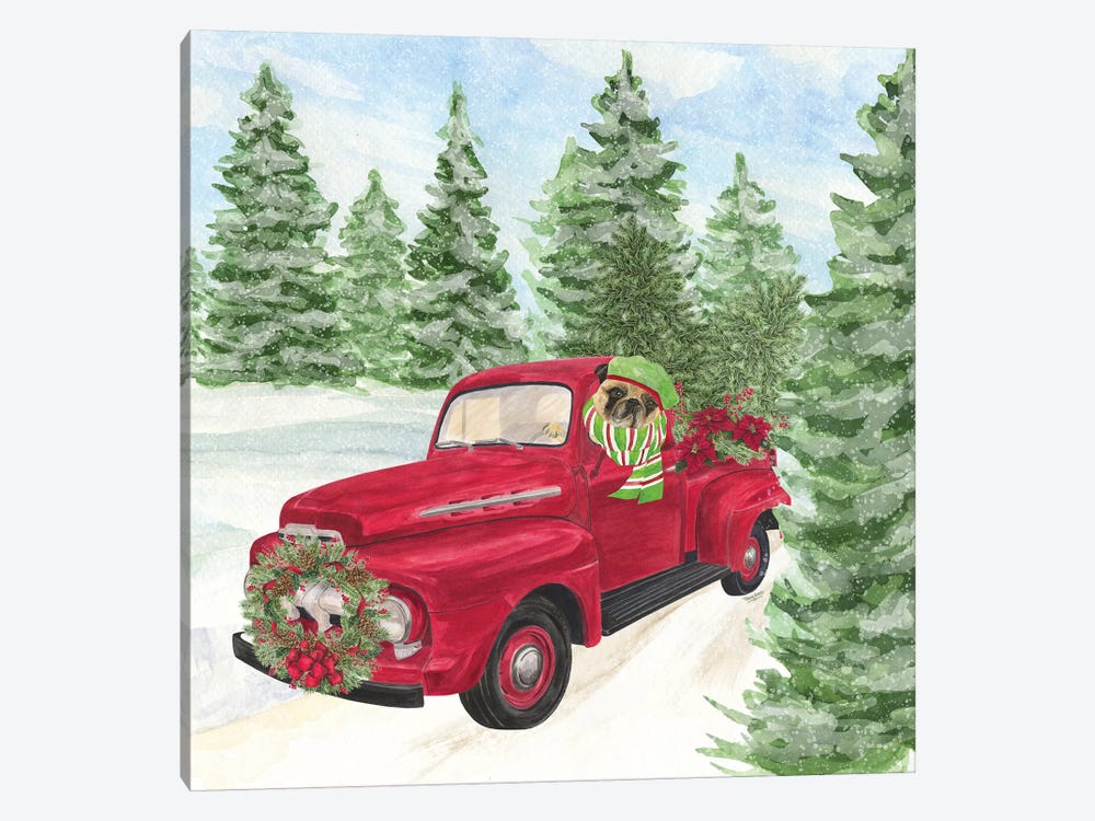 Dog Days Of Christmas IV - Truck by Tara Reed 1-piece Canvas Wall Art