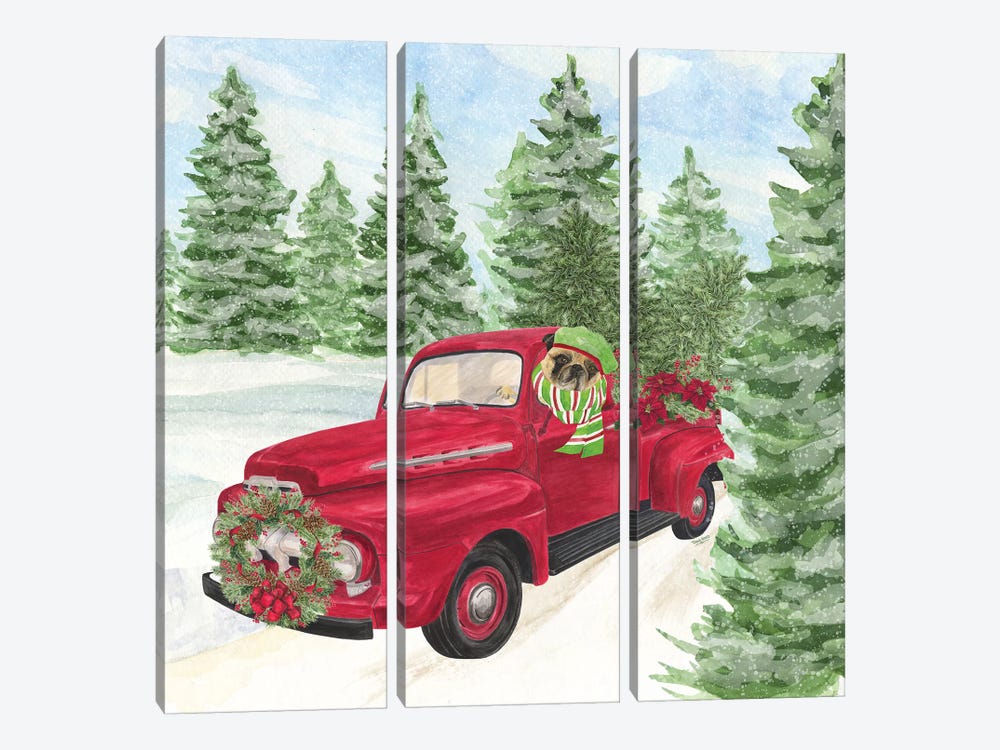 Dog Days Of Christmas IV - Truck by Tara Reed 3-piece Canvas Art
