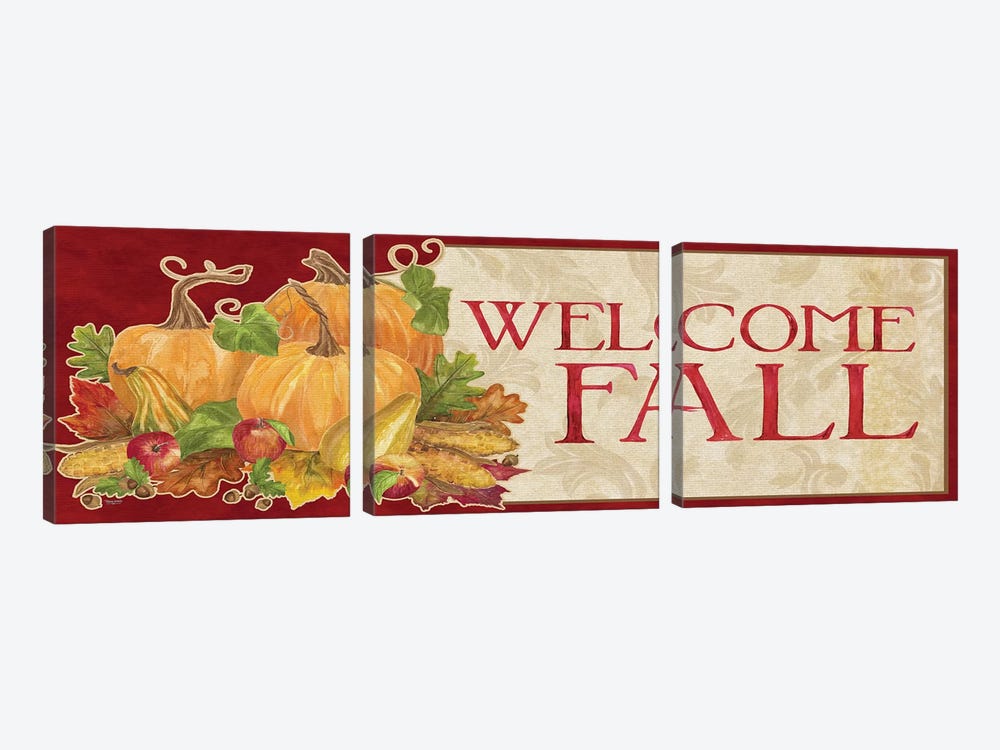 Fall Harvest Welcome Fall Sign by Tara Reed 3-piece Canvas Wall Art