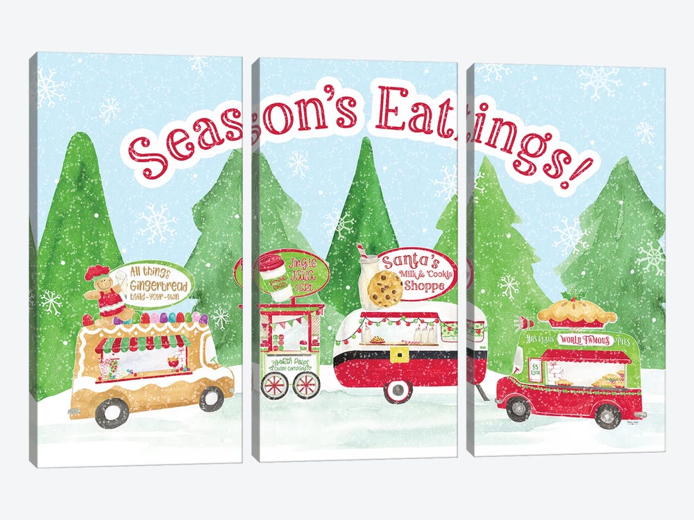 Food Cart Christmas - Seasons Eatings by Tara Reed 3-piece Art Print