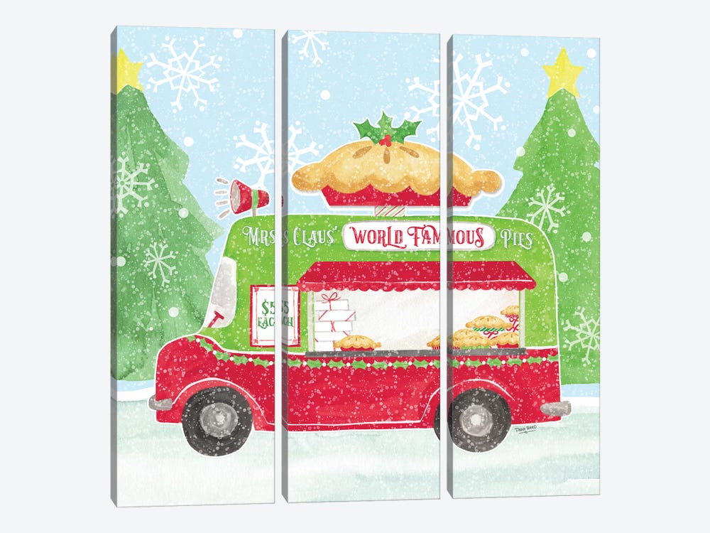 Food Cart Christmas III - Mrs Clause Pies by Tara Reed 3-piece Canvas Art Print